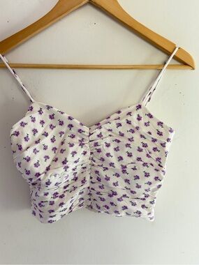 Zara White Cami Top with Purple Floral Print